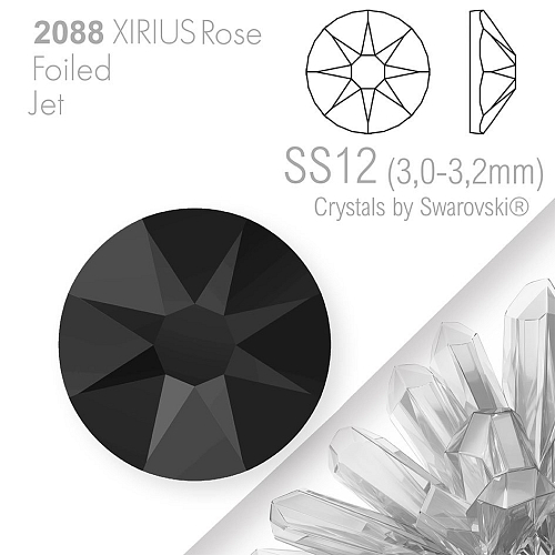 SWAROVSKI  XIRIUS Rose 2088 Foiled. Barva Jet velikost SS12 (3,0-3,2mm). Balení 30Ks.