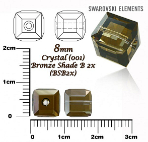 SWAROVSKI CUBE Beads 5601 barva CRYSTAL BRONZE SHADE B 2x velikost 8mm.