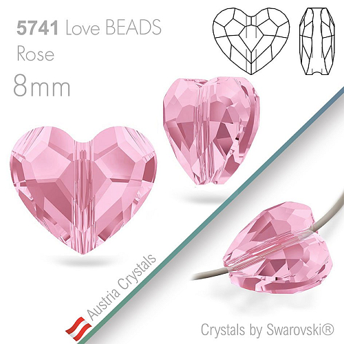 SWAROVSKI Love Beads 5741. Barva Rose. Velikost 8mm