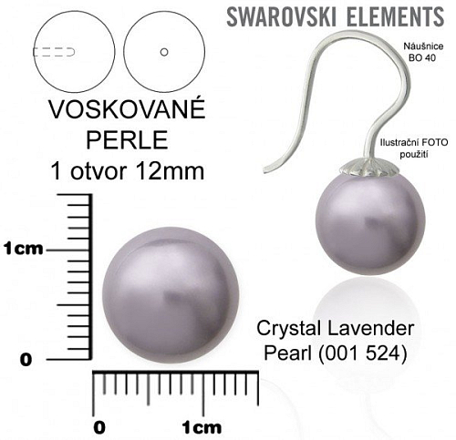 SWAROVSKI 5818 Voskované Perle 1otvor barva CRYSTAL LAVENDER PEARL velikost 12mm. 
