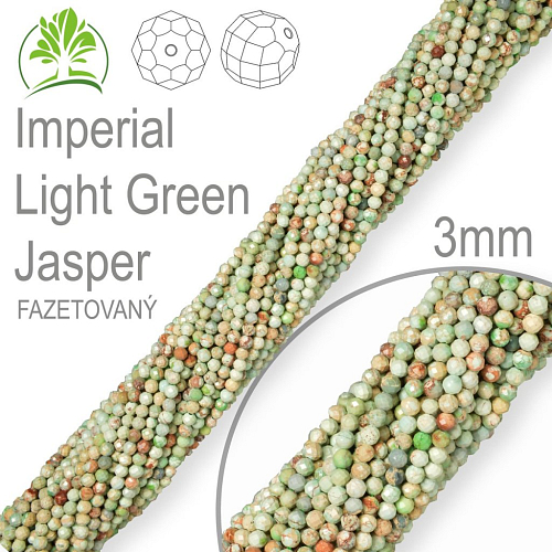 Korálky z minerálů Imperial Light Green Jasper Fazetovaný polodrahokam. Velikost pr.3mm. Balení 130Ks. 