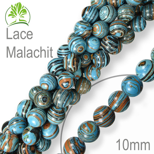 Korálky z minerálů Lace Malachit (dobarvovaný na barvu Tyrkys) přírodní polodrahokam. Velikost pr.10mm. Balení 8Ks.