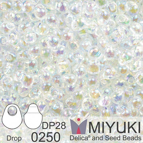 Korálky Miyuki Drop 2,8mm. Barva 0250 Crystal AB. Balení 5g.