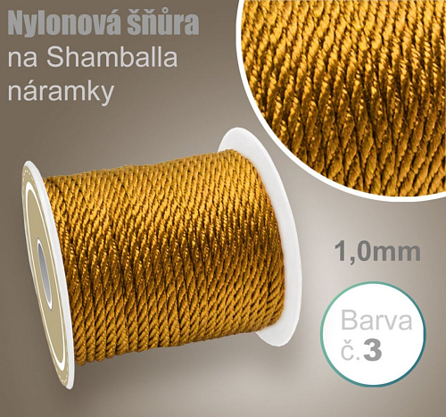 Nylonová šňůra COPÁNKOVÁ na Shamballa náramky průměr nitě 1,0mm. Barva č.3 Zlatá