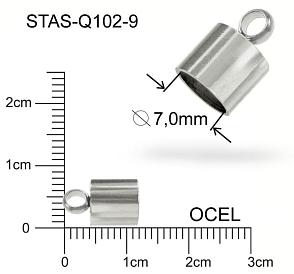 Koncovka s očkem CHIRURGICKÁ OCEL ozn.-STAS-Q102-9. velikost 12,0 x8,0mm otvor pr.7,0mm.