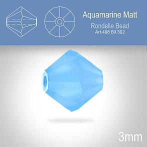 PRECIOSA Bicone (sluníčko) velikost 3mm. Barva AQUAMARINE MATT. Balení 40ks