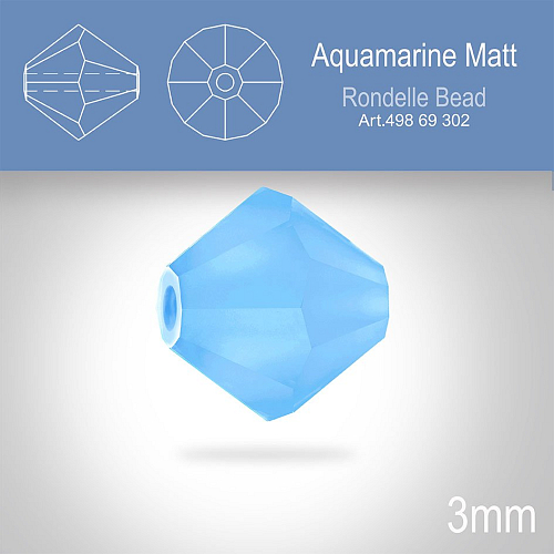 PRECIOSA Bicone (sluníčko) velikost 3mm. Barva AQUAMARINE MATT. Balení 40ks
