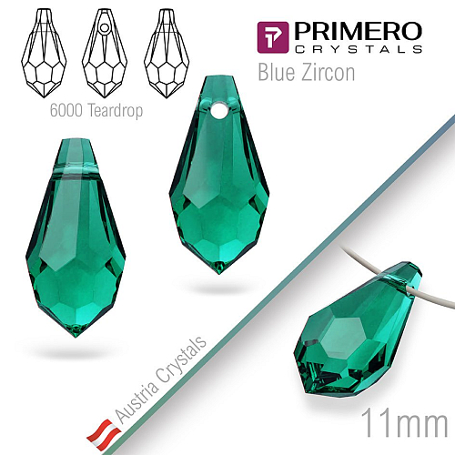 Přívěsky PRIMERO Crystals . Tvar 6000 Teardrop. Barva Blue Zircon. Velikost 11mm