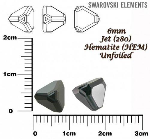 SWAROVSKI ELEMENTS 4842 Pyramid Fancy Stone barva JET (280) HEMATITE (HEM) velikost 6mm.