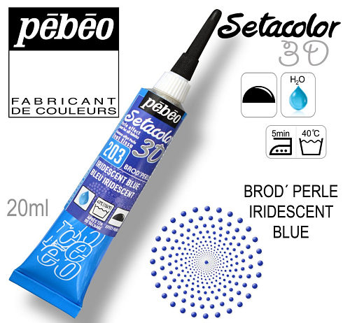 Kontura 3D SETACOLOR BROD´PEARL. Výrobce Pebeo. Barva 203 IRIDESCENT BLUE.