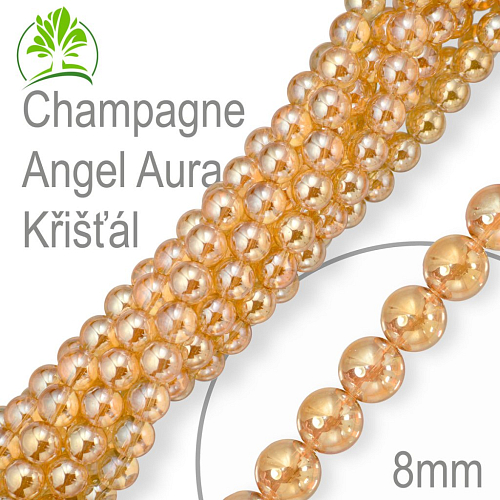 Korálky z minerálů Champagne Angel Aura Křišťál. Velikost pr.8mm. Balení 10Ks.