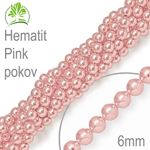 Korálky z minerálů Hematit Pink pokovený polodrahokam. Velikost pr.6mm. Balení 12Ks.