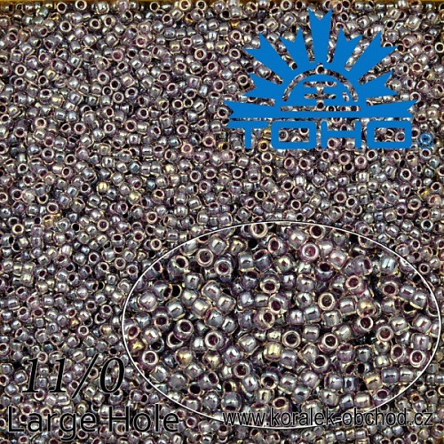 Korálky TOHO Takumi Large-Hole ROUND (kulaté). Velikost 11/0. Barva č. 1064-Inside-Color Crystal/Concord Grape Lined . Balení 8g.