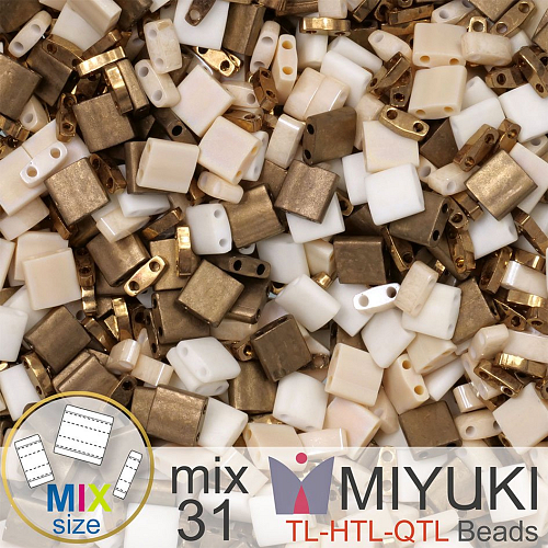 Korálky MIYUKI směs tvar TL-HTL-QTL BEADS . Barva MIX 31 Sparkling latte . Balení 5g.