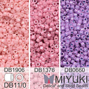 Korálky Miyuki Delica 11/0. Barevné variace č. 6  DB0660, DB1376, DB1906. Balení 3x5g