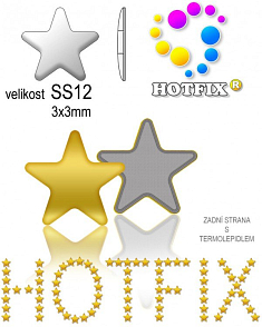 Kovové NAILHEAD HOTFIX nažehlovací polotovary. STAR Velikost SS12 (3,00-3,20mm) Tl.0,6mm. Barva 002 ZLATÁ (lesklá ocelová). Balení 70Ks.