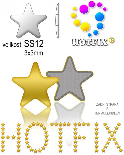 Kovové NAILHEAD HOTFIX nažehlovací polotovary. STAR Velikost SS12 (3,00-3,20mm) Tl.0,6mm. Barva 002 ZLATÁ (lesklá ocelová). Balení 70Ks.