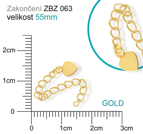 Zakončovací řetízek  ozn. ZBZ 063. Barva (pokov) GOLD.