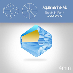 PRECIOSA Bicone MC BEAD (sluníčko) velikost 4mm. Barva AQUAMARINE Aurore Boreale. Balení 30ks .