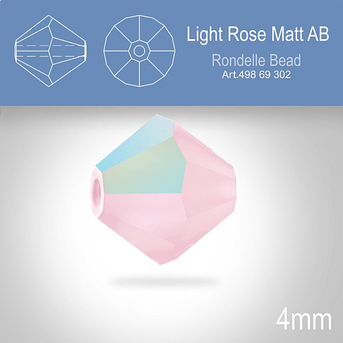 PRECIOSA Bicone MC BEAD (sluníčko) velikost 4mm. Barva LIGHT ROSE Aurore Boreale Matt. Balení 30ks .