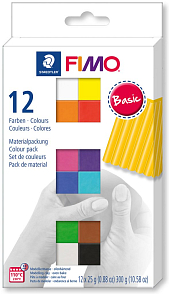 FIMO soft Basic v balení 12 barevných bloků FIMO po 25g.