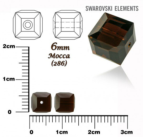 SWAROVSKI CUBE Beads 5601 barva MOCCA velikost 6mm.