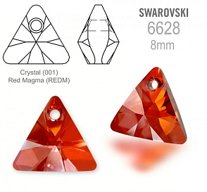 Swarovski 6628 XILION Triangle Pendant 8mm. Barva Crystal (001) Red Magma (REDM).