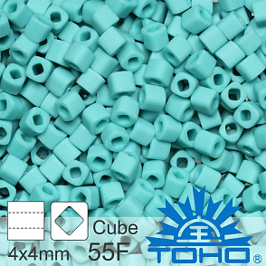 Korálky TOHO Cubes 6/0. Barva 55F Opaque-Frosted Turquoise. Balení 10g. 