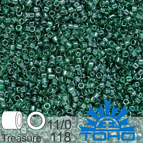Korálky TOHO tvar TREASURE (válcové). Velikost 11/0. Barva č. 118-Trans-Lustered Green Emerald . Balení 5g.