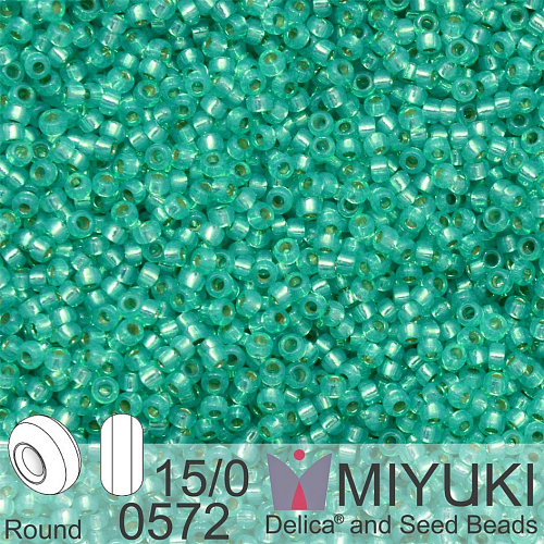 Korálky Miyuki Round 15/0. Barva 0572  Dyed Aqua Green Silverlined Alabaster . Balení 5g