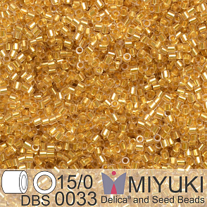Korálky Miyuki Delica 15/0. Barva DBS 0033 24kt Gold Lined Crystal. Balení 2g.