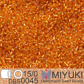 Korálky Miyuki Delica 15/0. Barva DBS 0045 Silverlined Orange. Balení 2g.