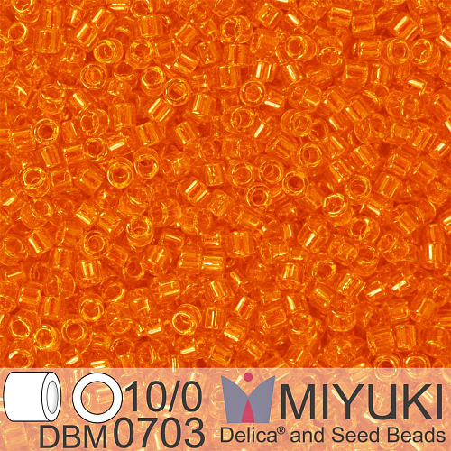 Korálky Miyuki Delica 10/0. Barva Transparent Orange  DBM0703. Balení 5g.
