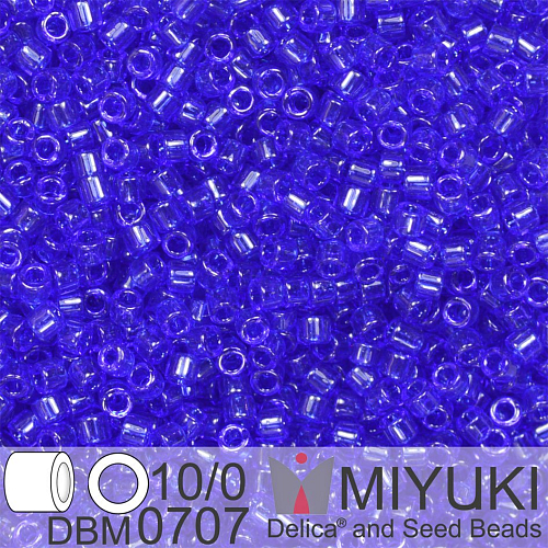 Korálky Miyuki Delica 10/0. Barva Transparent Cobalt  DBM0707. Balení 5g.