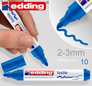 Permanentní textilní popisovač EDDING. Šířka 2-3mm odstín č.10 Modrá světlá