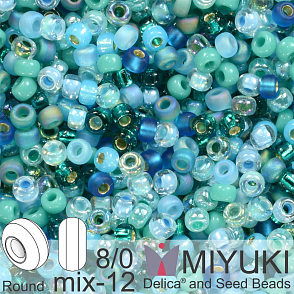 Korálky Miyuki Round 8/0. Barva MIX 12 Touch of Teal. Balení 5g
