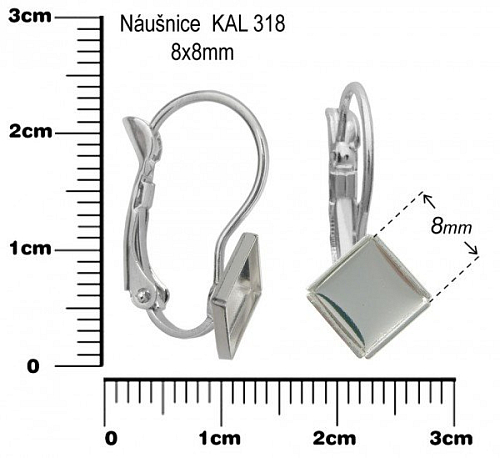 Náušnice mechanická+kosočtverec. Velikost lůžka 8x8mm.  Barva stříbrná. 