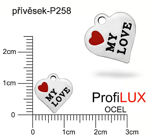 Přívěsek Chirurgická Ocel ozn-P258 SRDCE s nápisem MY LOVE velikost 12x12,5mm tl.1.2mm. Řada přívěsků ProfiLUX. 