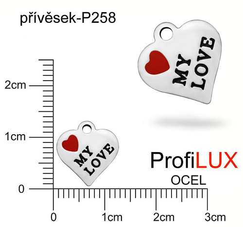 Přívěsek Chirurgická Ocel ozn-P258 SRDCE s nápisem MY LOVE velikost 12x12,5mm tl.1.2mm. Řada přívěsků ProfiLUX. 