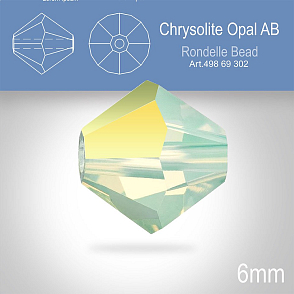PRECIOSA Bicone MC BEAD (sluníčko) velikost 6mm. Barva CHRYSOLITE OPAL AB. Balení 18ks .