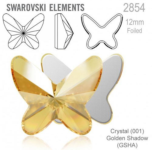 SWAROVSKI 2854 Butterfly Flat Back Foiled velikost 12mm. Barva Crystal Golden Shadow 