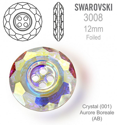 Swarovski 3008 Classic CB (4 Holes) velikost 12mm. Barva Crystal Aurore Boreale 