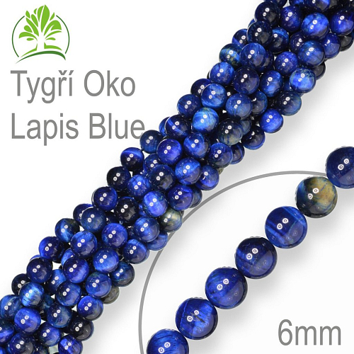 Korálky z minerálů Tygří Oko Lapis Blue přírodní polodrahokam. Velikost pr.6mm. Balení 12Ks.