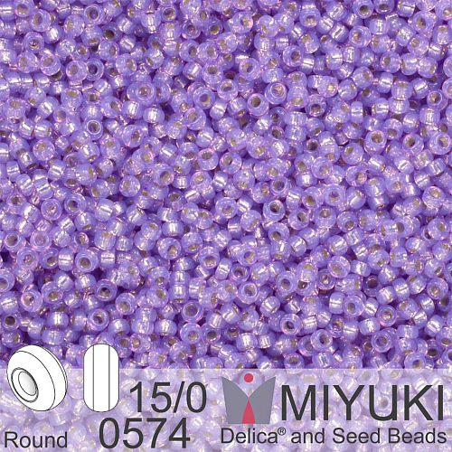 Korálky Miyuki Round 15/0. Barva 0574 Dyed Lilac Silverlined Alabaster. Balení 5g