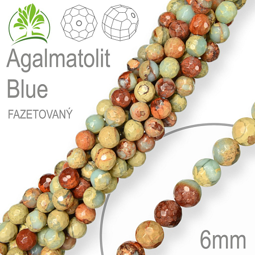 Korálky z minerálů Agalmatolit Blue fazetovaný. Velikost pr.6mm. Balení 12Ks.