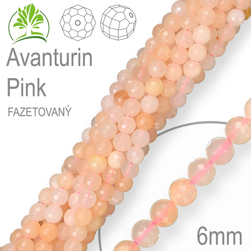 Korálky z minerálů Avanturin Pink Fazetovaný přírodní polodrahokam. Velikost pr.6mm. Balení 12Ks.