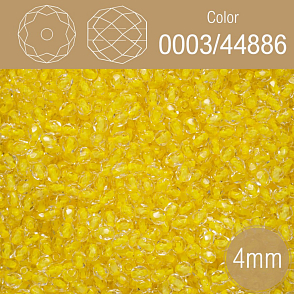 Korálky BROUŠENÉ 4mm. Barva 0003/44886. Průhledná žlutá. Balení 120Ks.