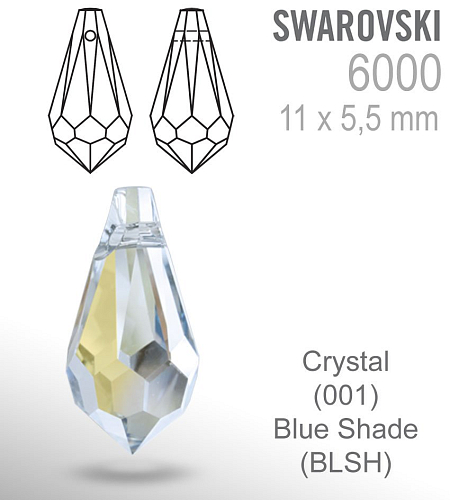 SWAROVSKI PŘÍVÉSKY Teardrop 6000 barva BLUE SHADE (BLSH) velikost 11x5,5mm. 