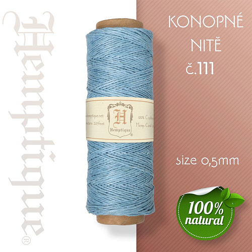 Konopná nit HEMP CORD síla nitě 0,5mm. METRÁŽ Barva č.111 sv. Modrá