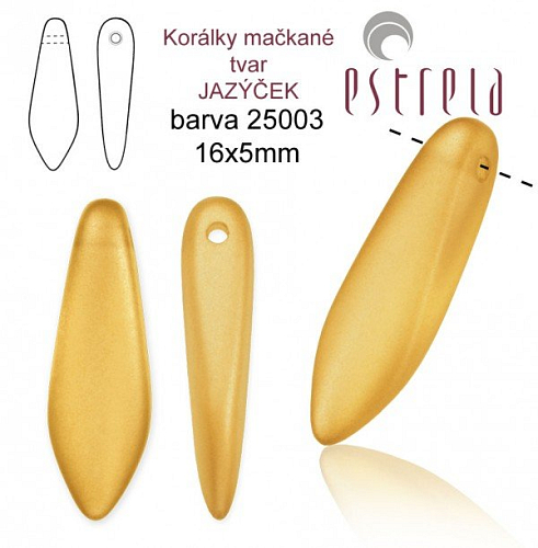 Korálky mačkané tvar JAZÝČEK. Velikost 16x5mm. Barva voskovaná ČAJOVÁ 25003. Balení 20Ks.